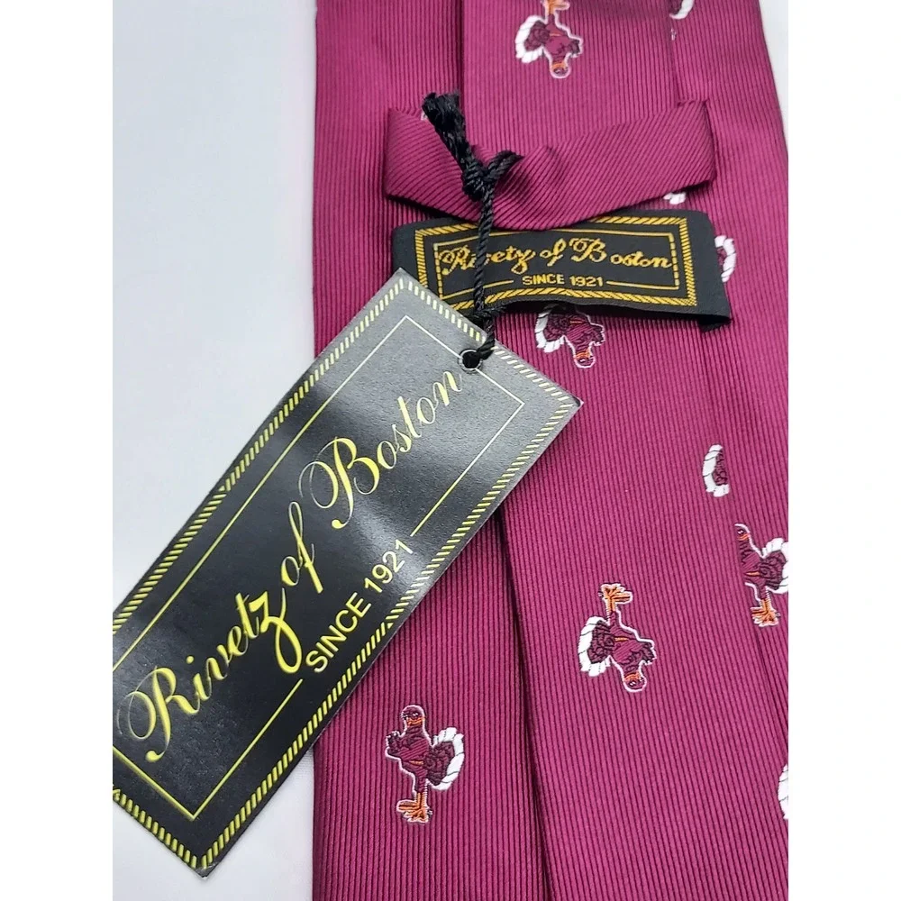 Rivetz of Boston Mens Silk Tie Burgundy Turkey Thanksgiving Holiday Hand Made